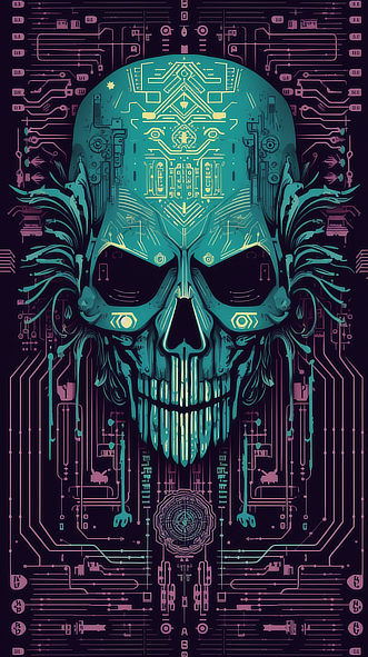 a skull with a circuit board
