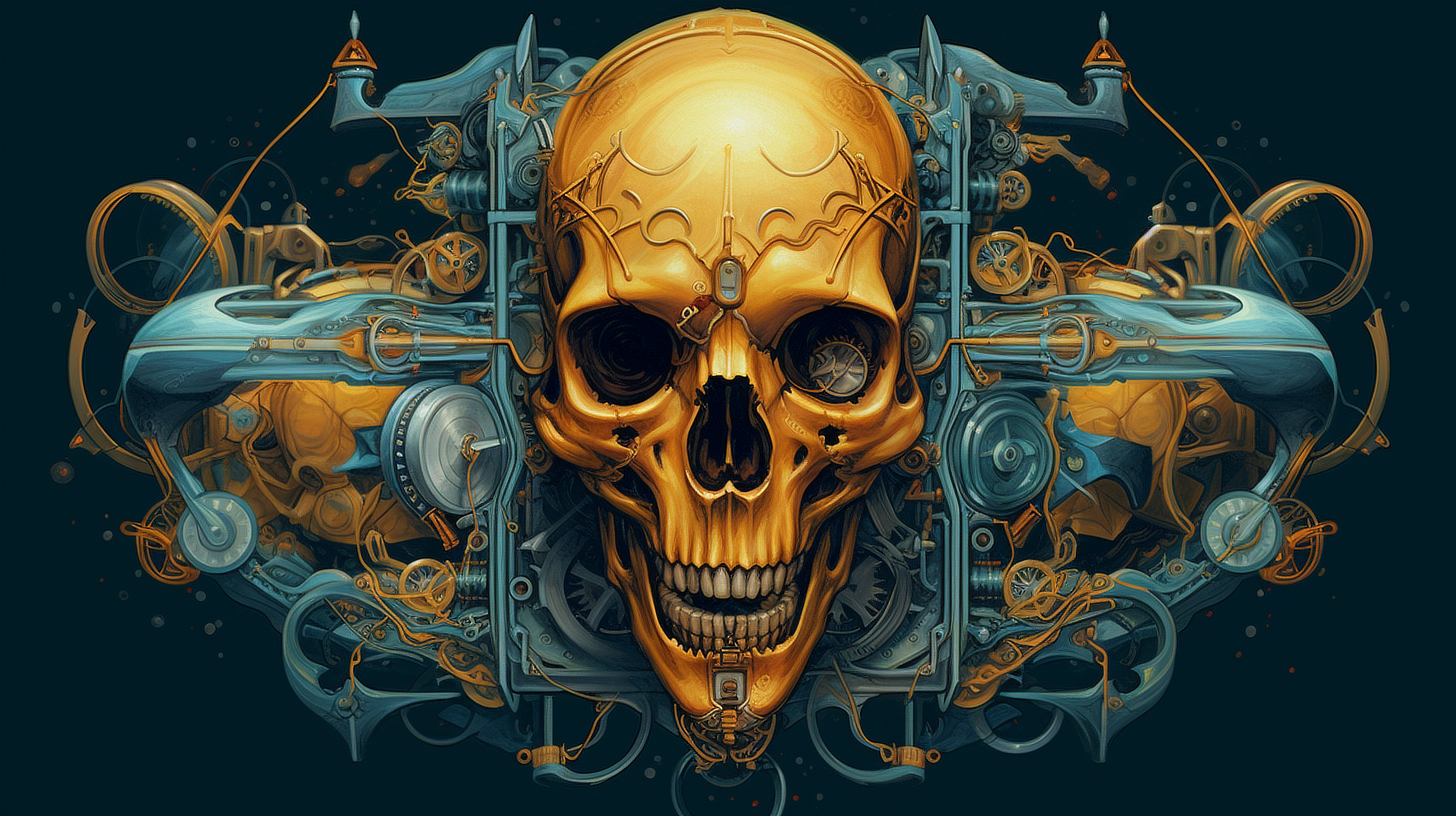 a skull with metal gears and metal parts