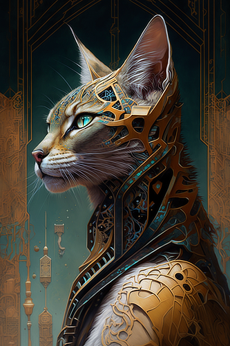 a cat wearing a metal armor