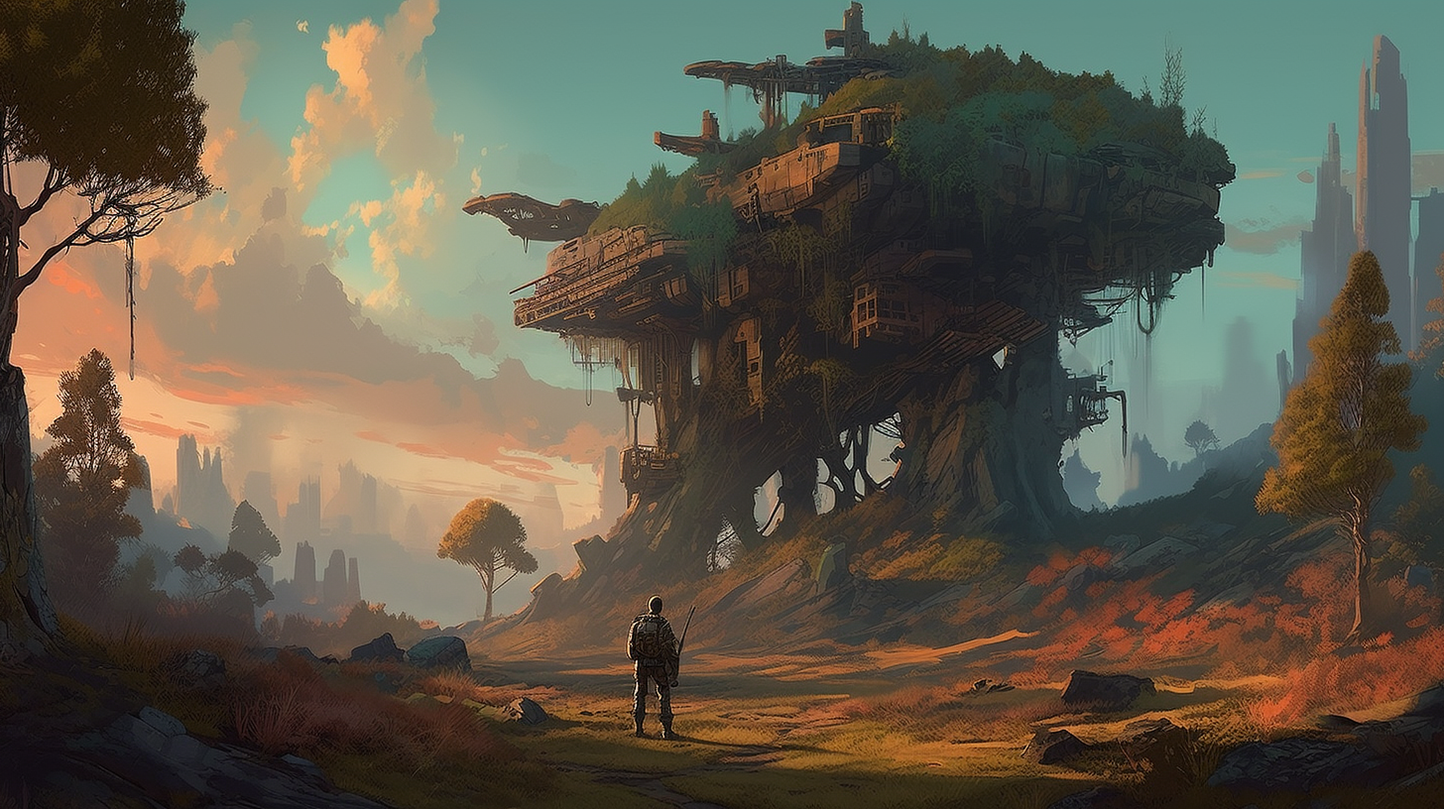 a man standing in front of a tree house