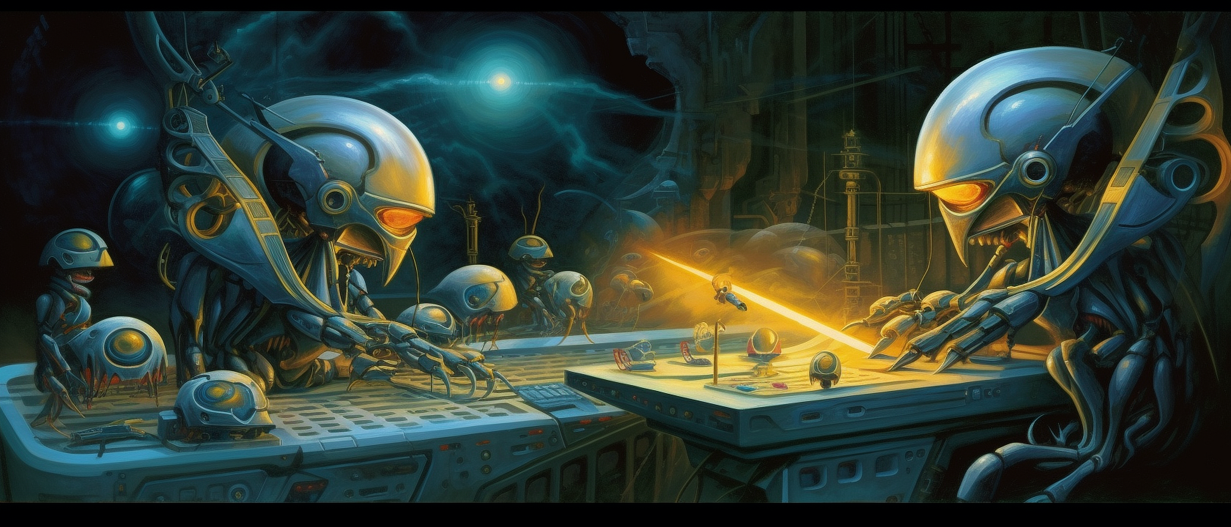 a group of robots in a room