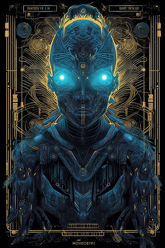 a robot with glowing eyes