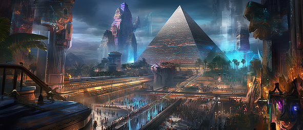 a large pyramids and a crowd of people