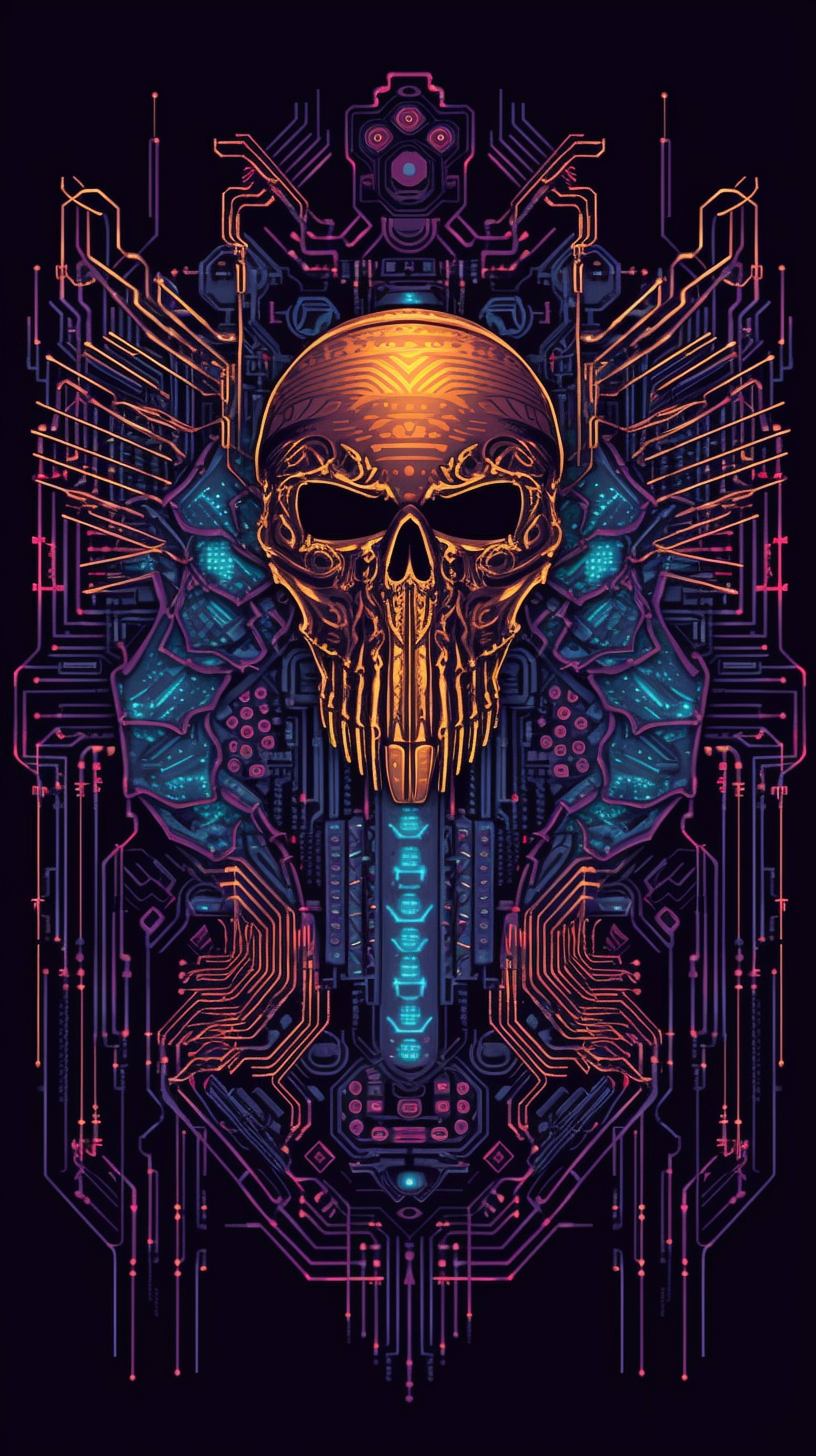 a skull with a circuit board