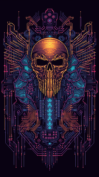 a skull with a circuit board