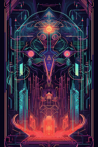 a colorful art with lines and symbols