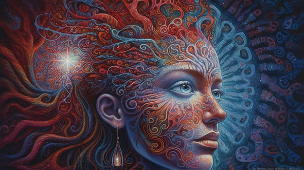 a woman with colorful hair