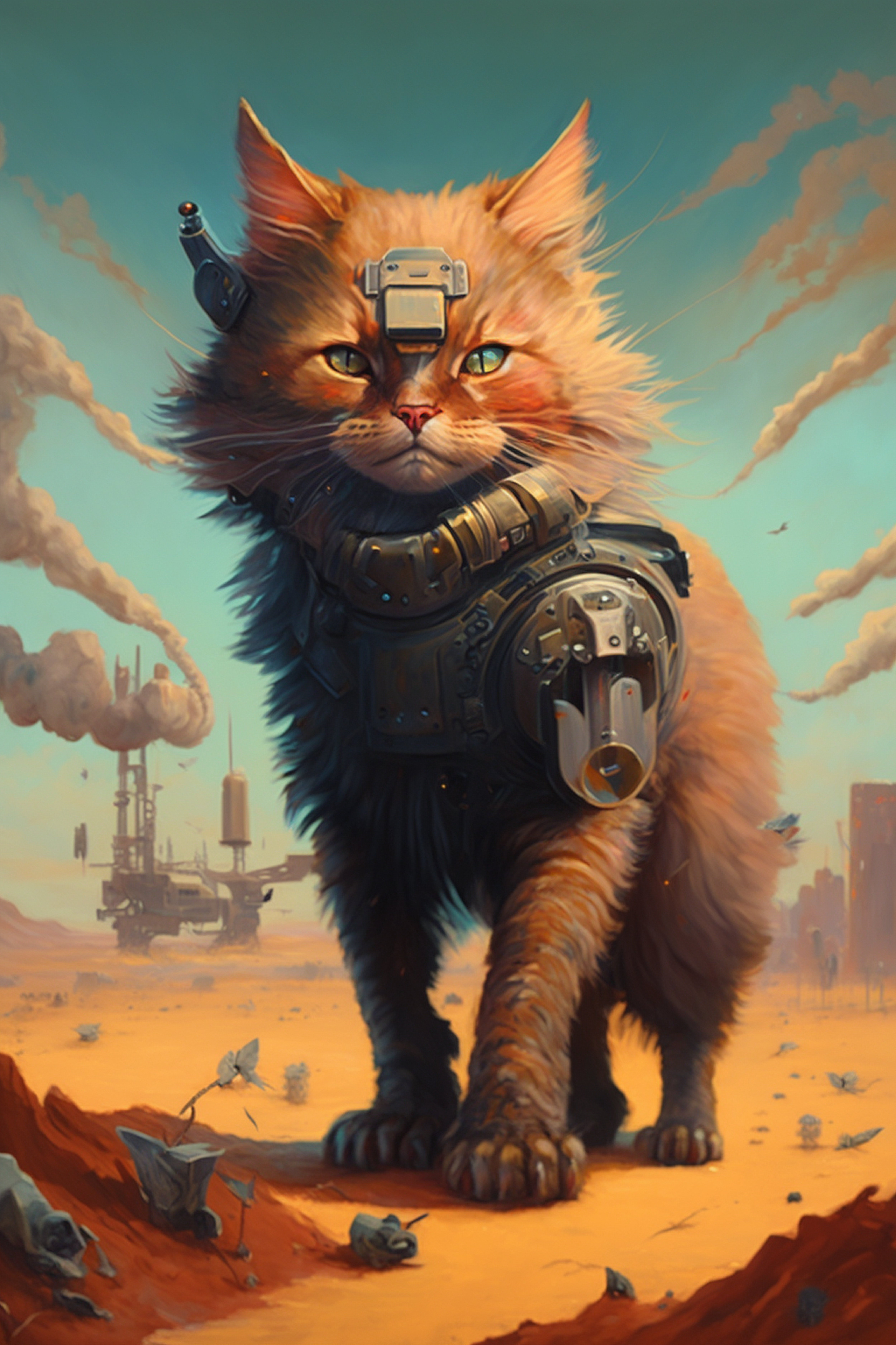 a cat wearing a robot garment