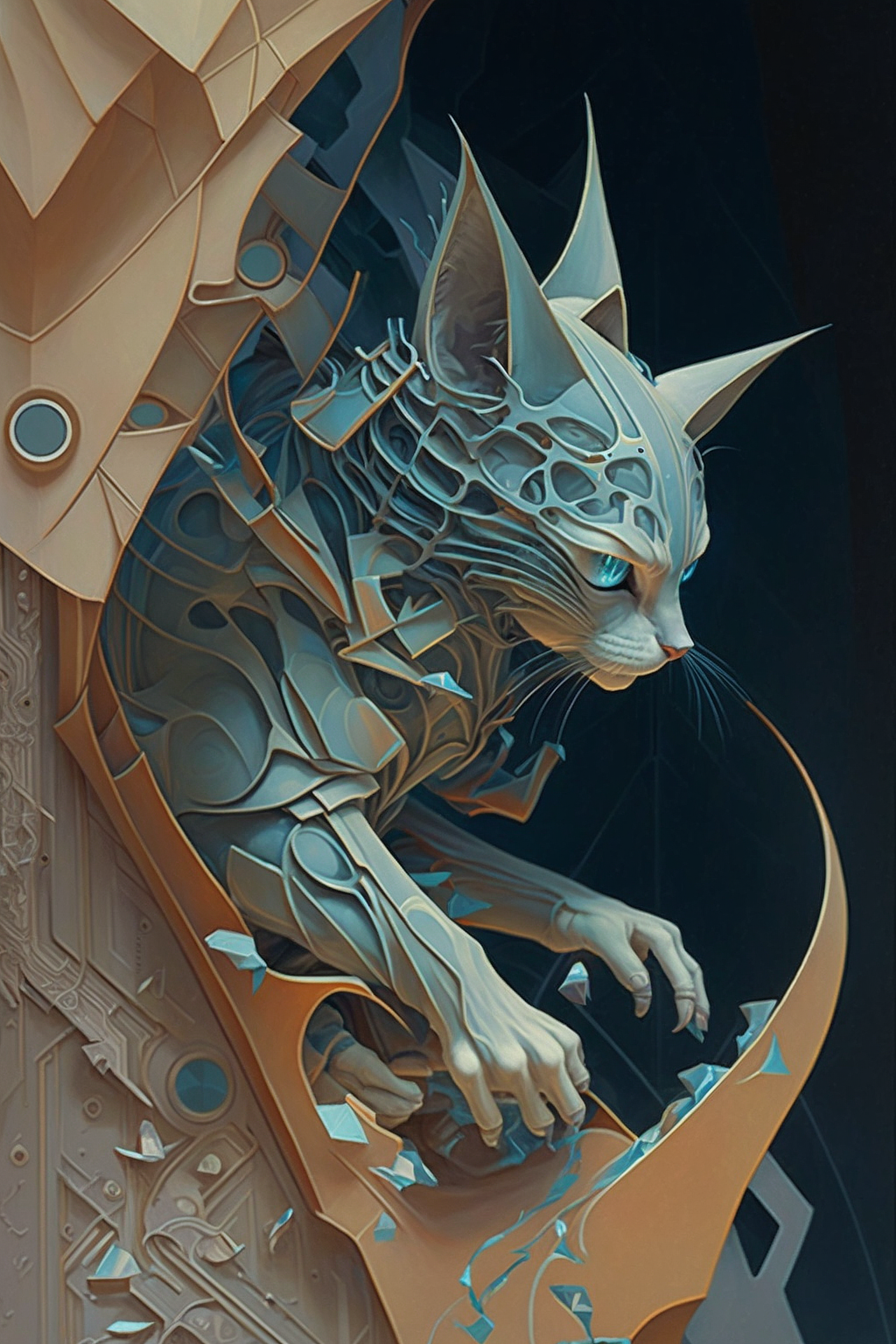 a cat with a metal body