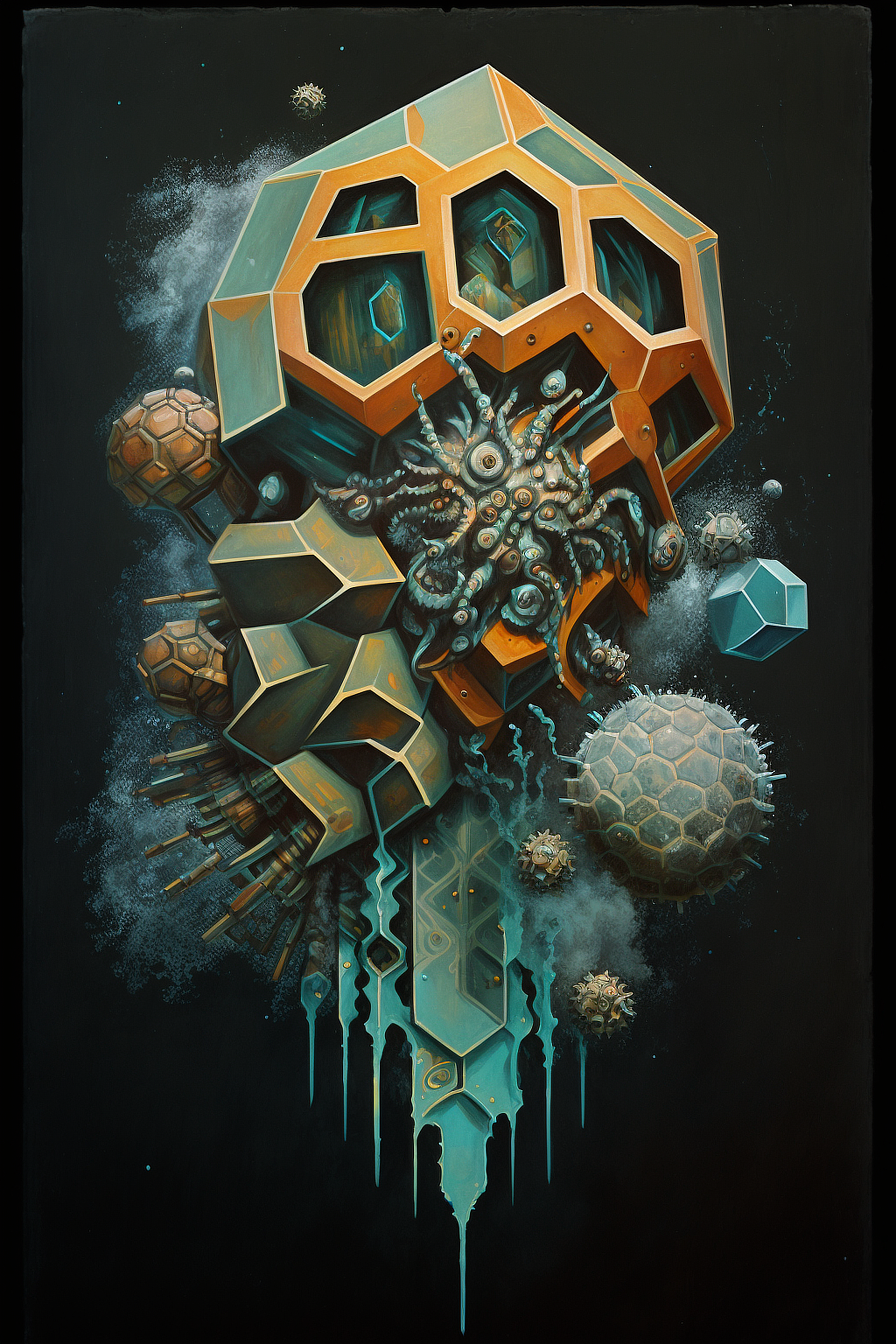 a artwork of a colorful structure with many different shapes and colors