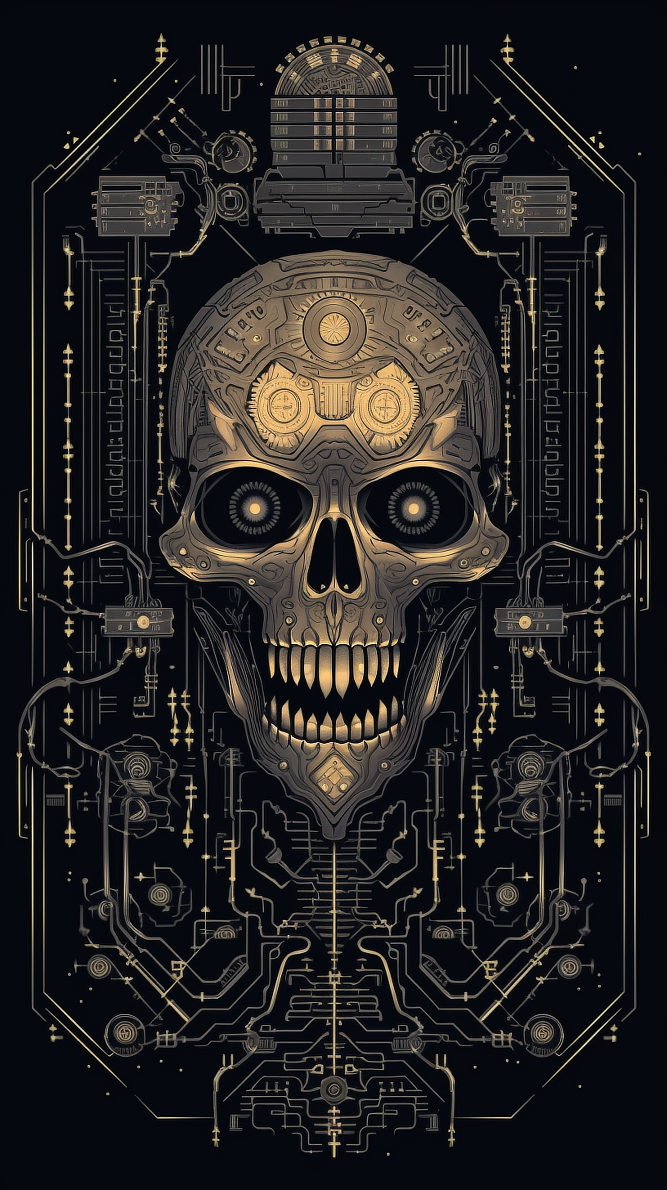 a skull with gears and wires