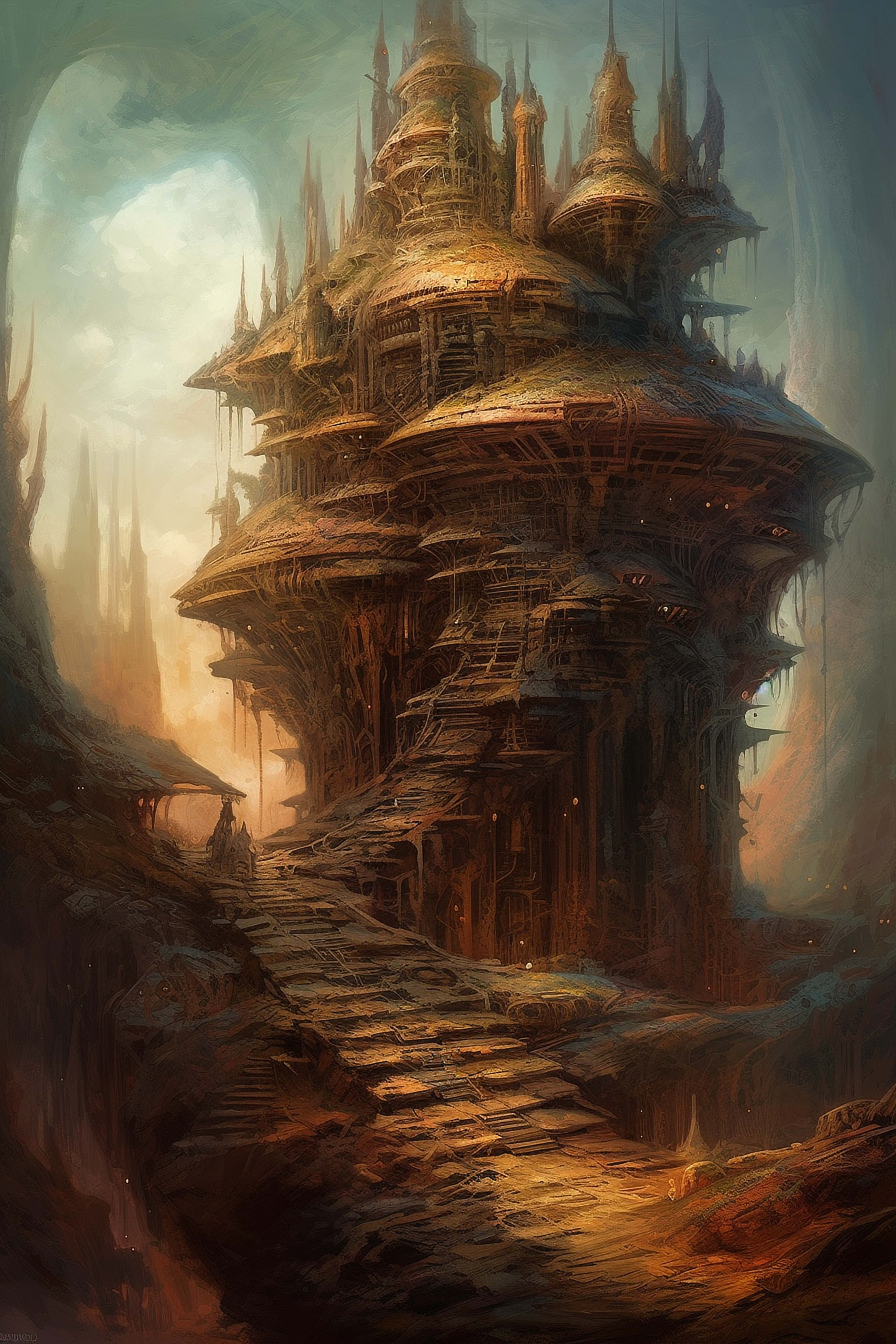 a fantasy landscape with a building