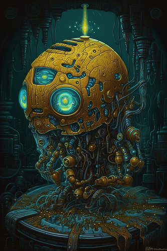 a yellow and blue robot