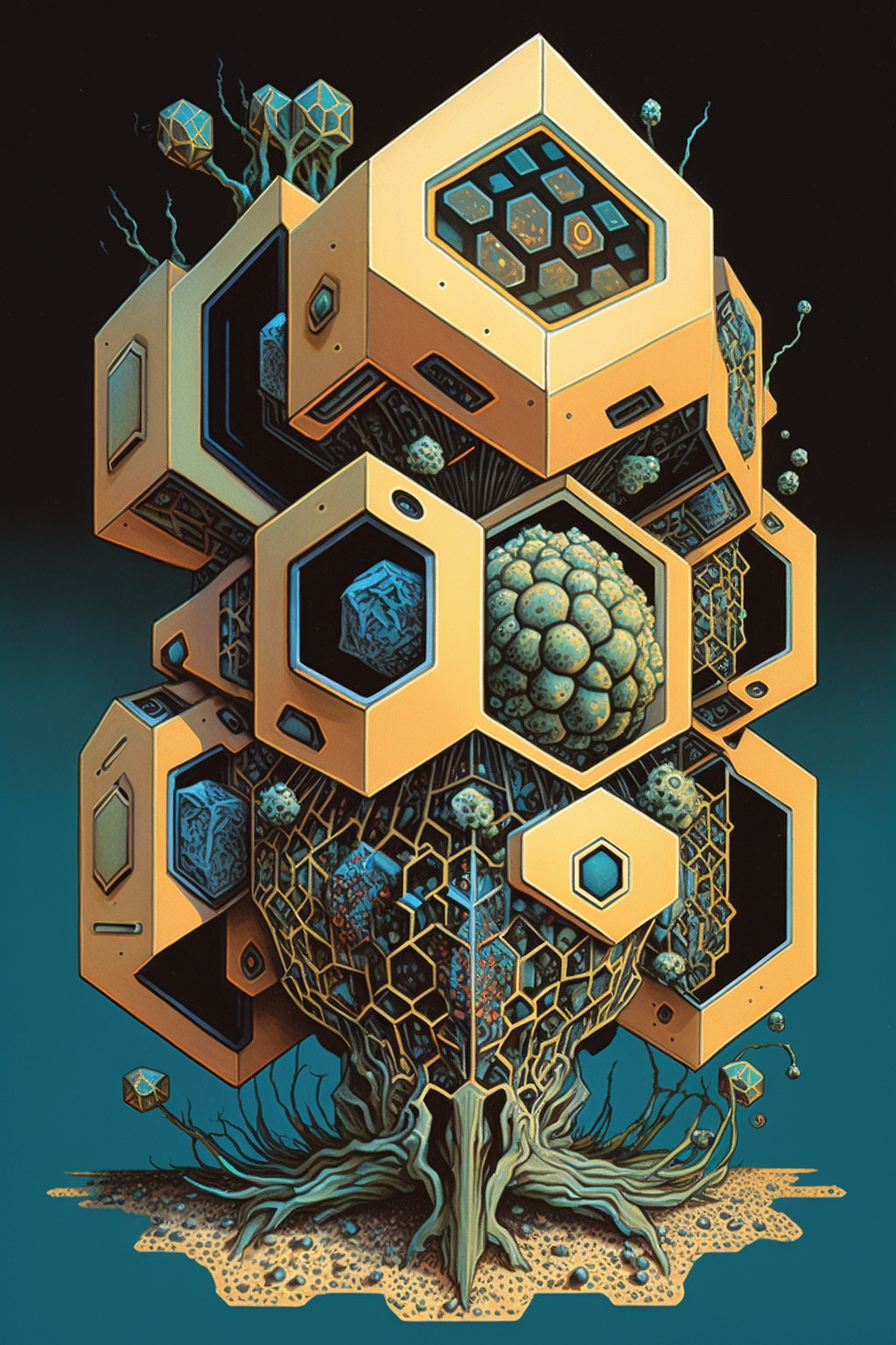 a artwork of a plant with many different shapes