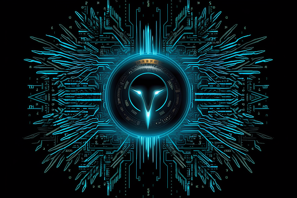 a blue and black circular object with lines and symbols