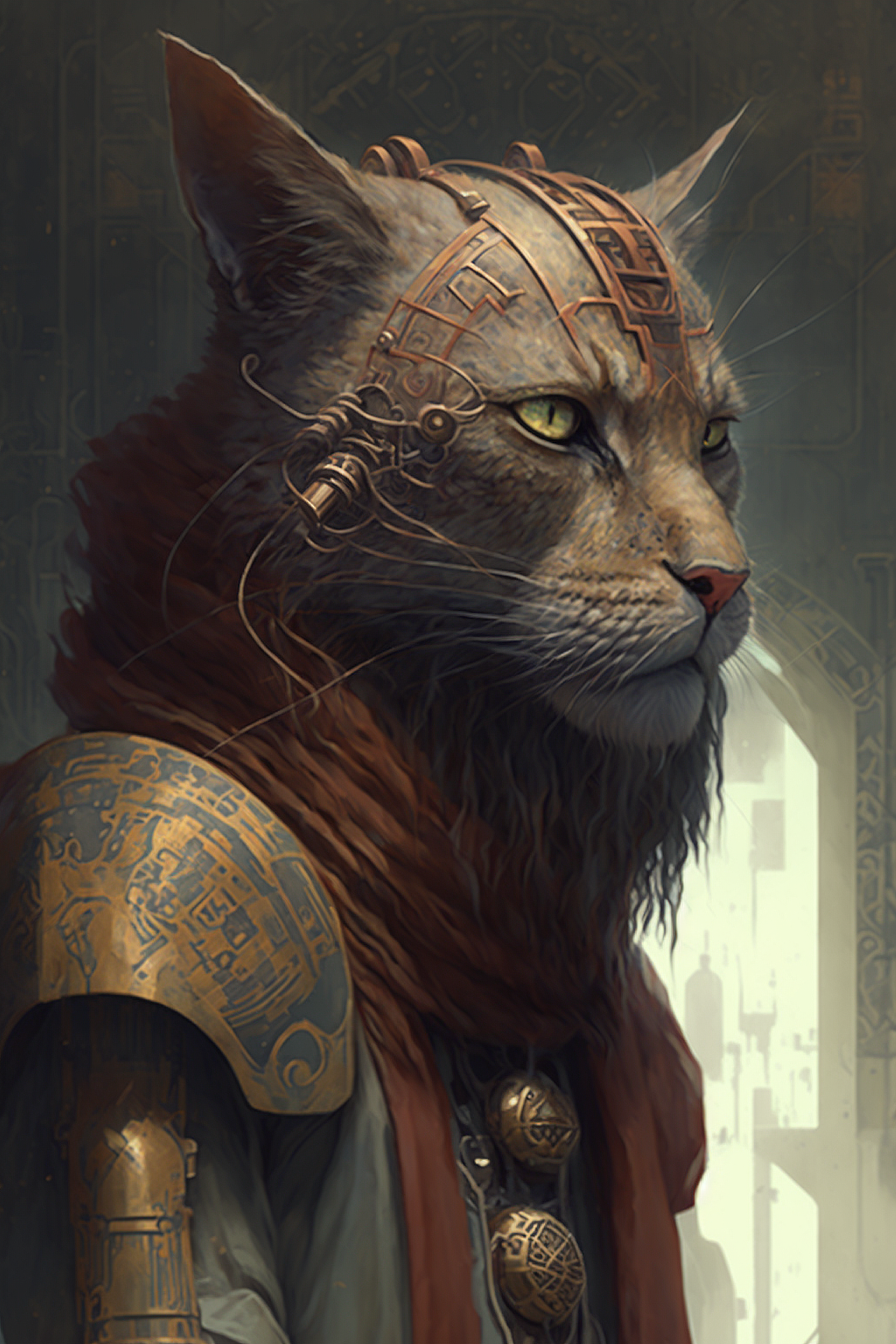 a cat with a metal armor
