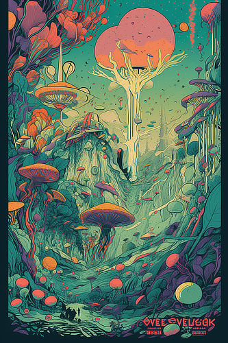 a colorful art of a forest