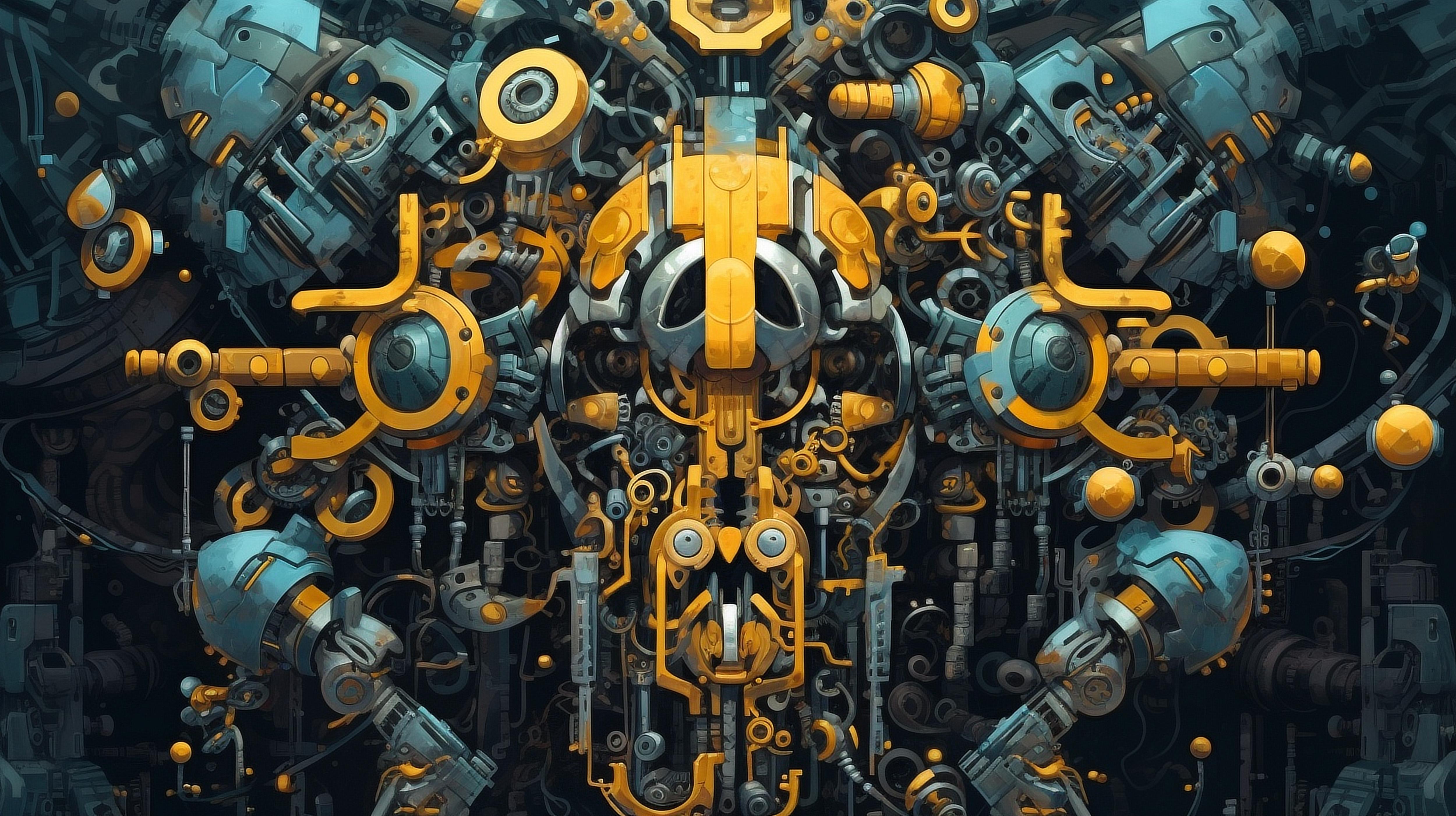 a yellow and blue metal robot