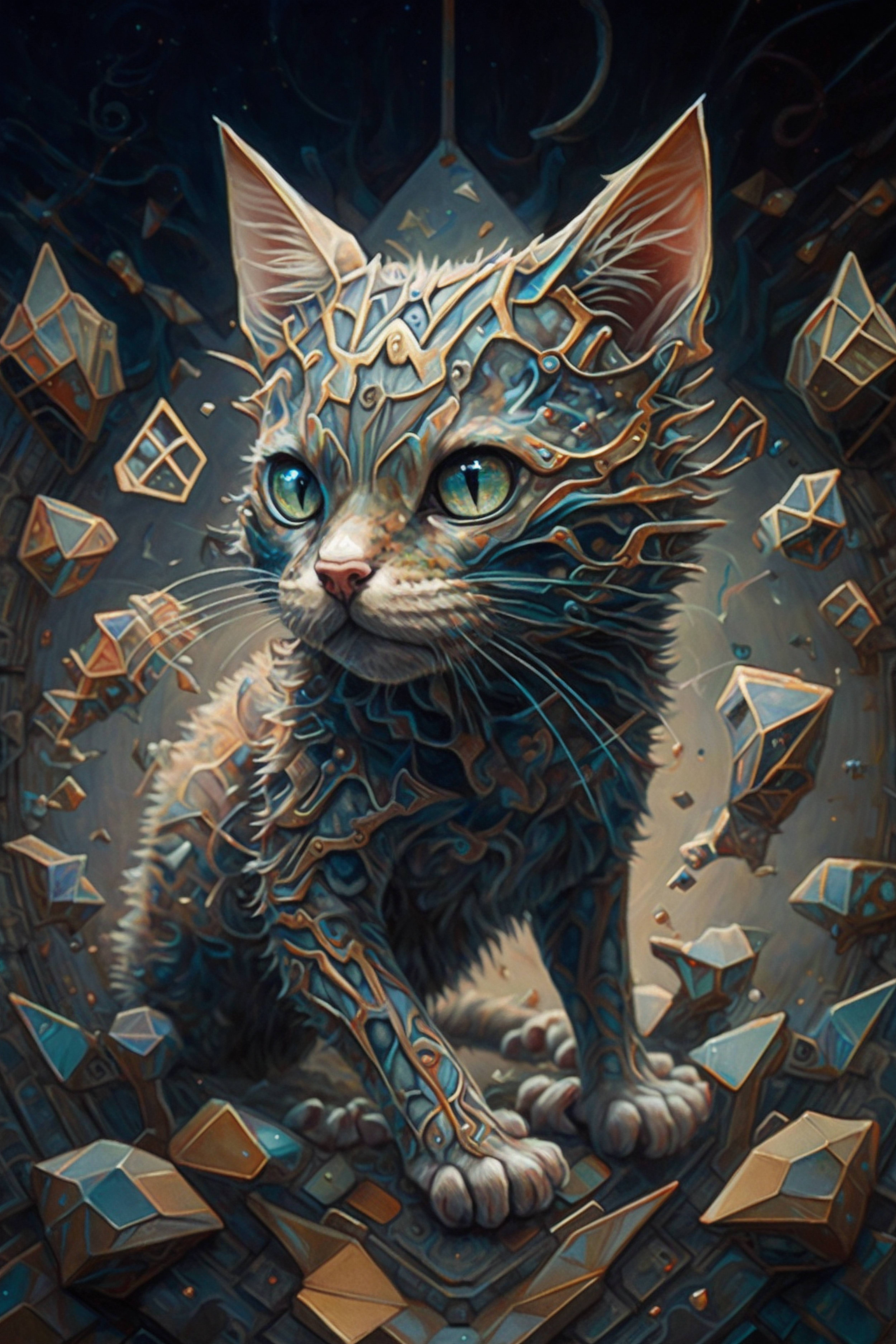 a cat with a metal pattern