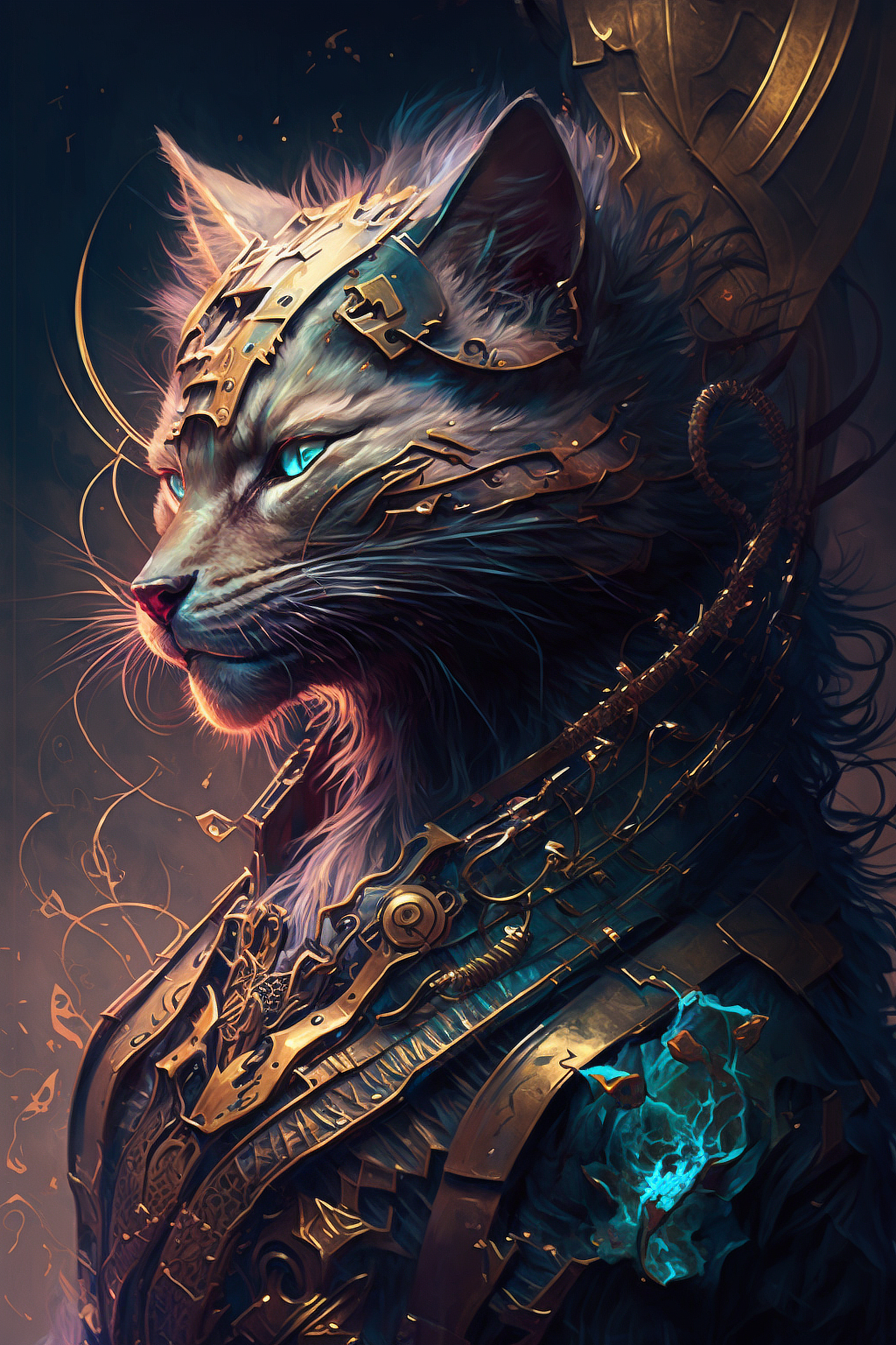 a cat with a metal armor