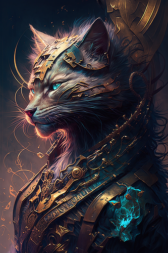 a cat with a metal armor