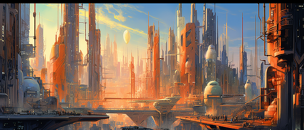 a city with many tall buildings and a bridge