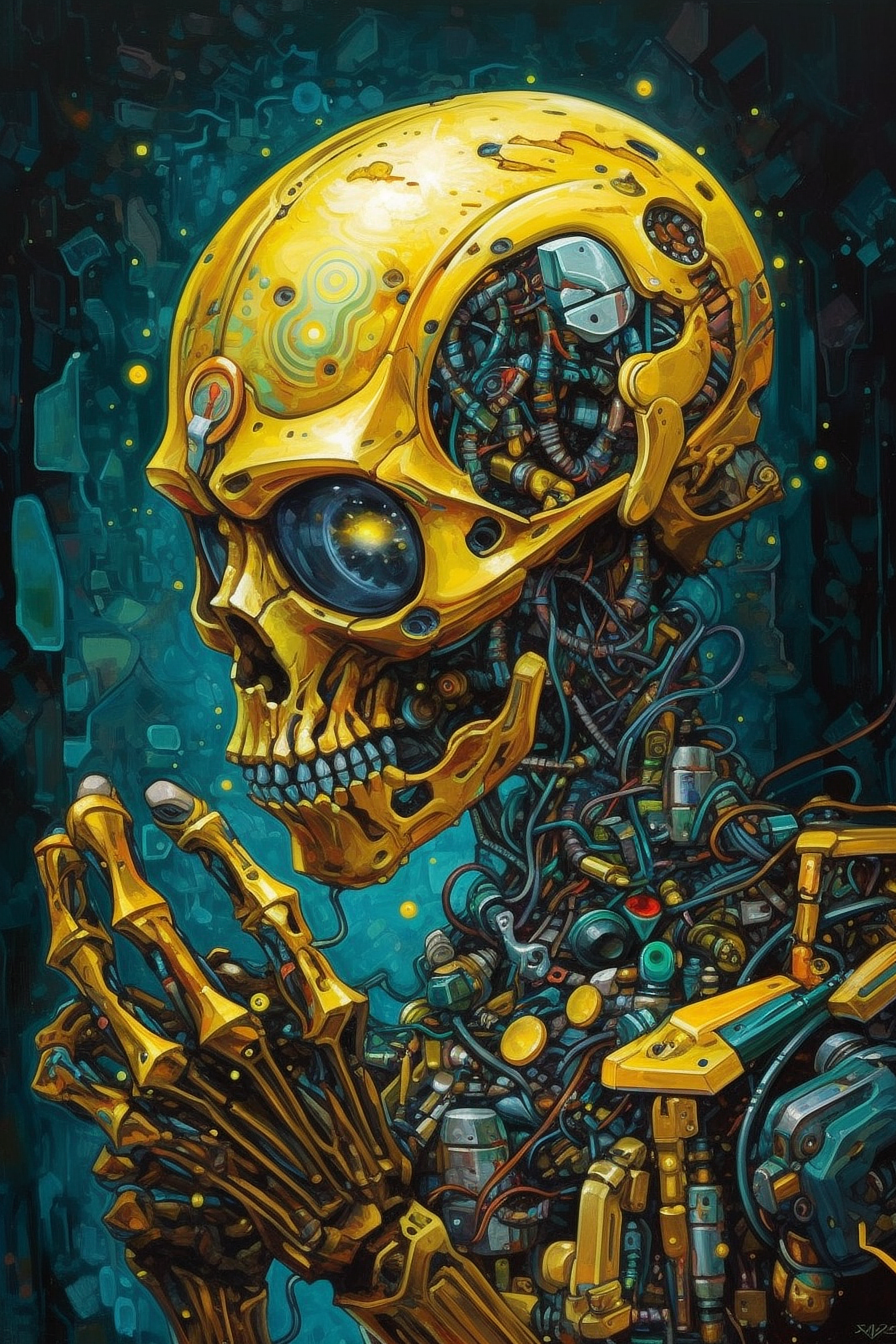 a robot with a skull and many parts