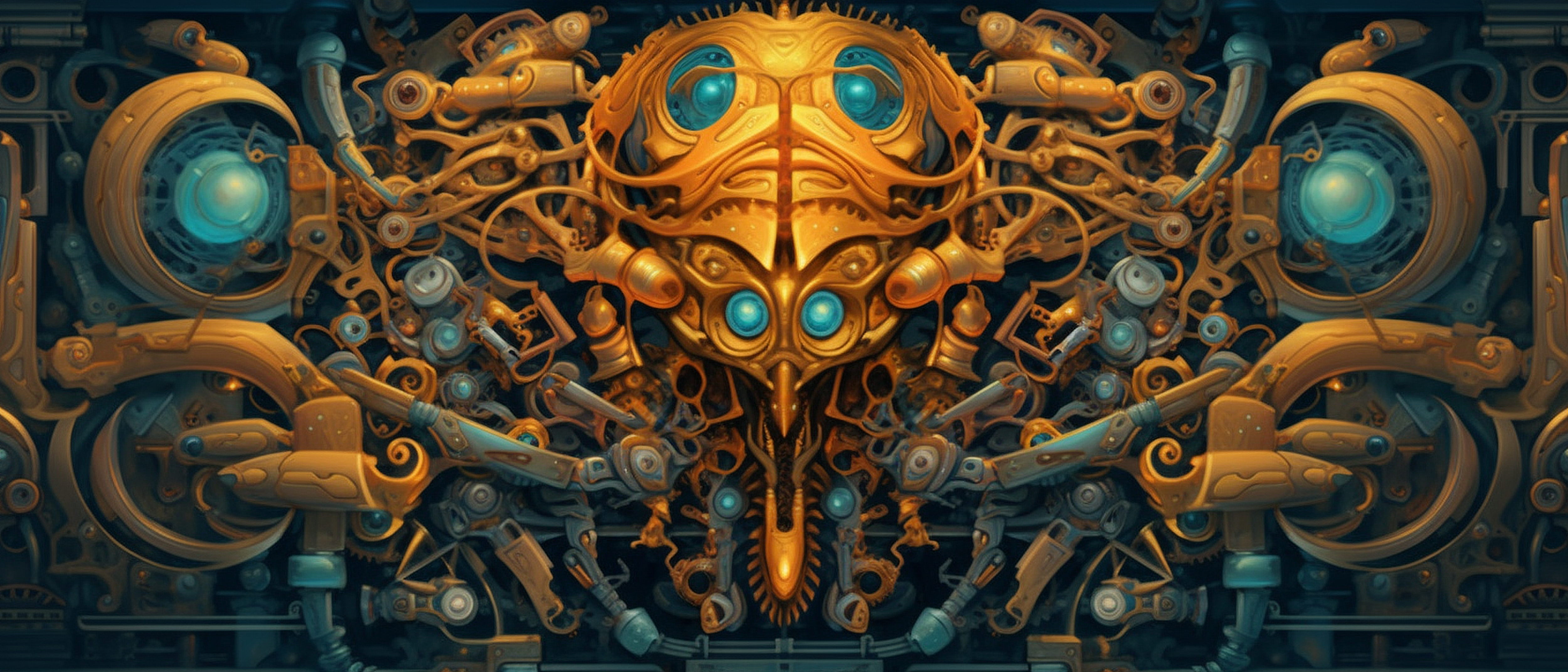 a gold and blue robot