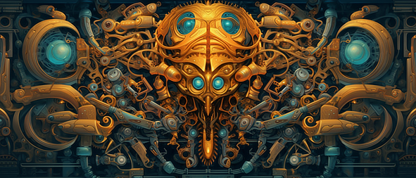 a gold and blue robot