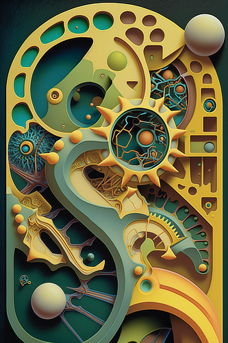 a colorful machine with gears and cogs
