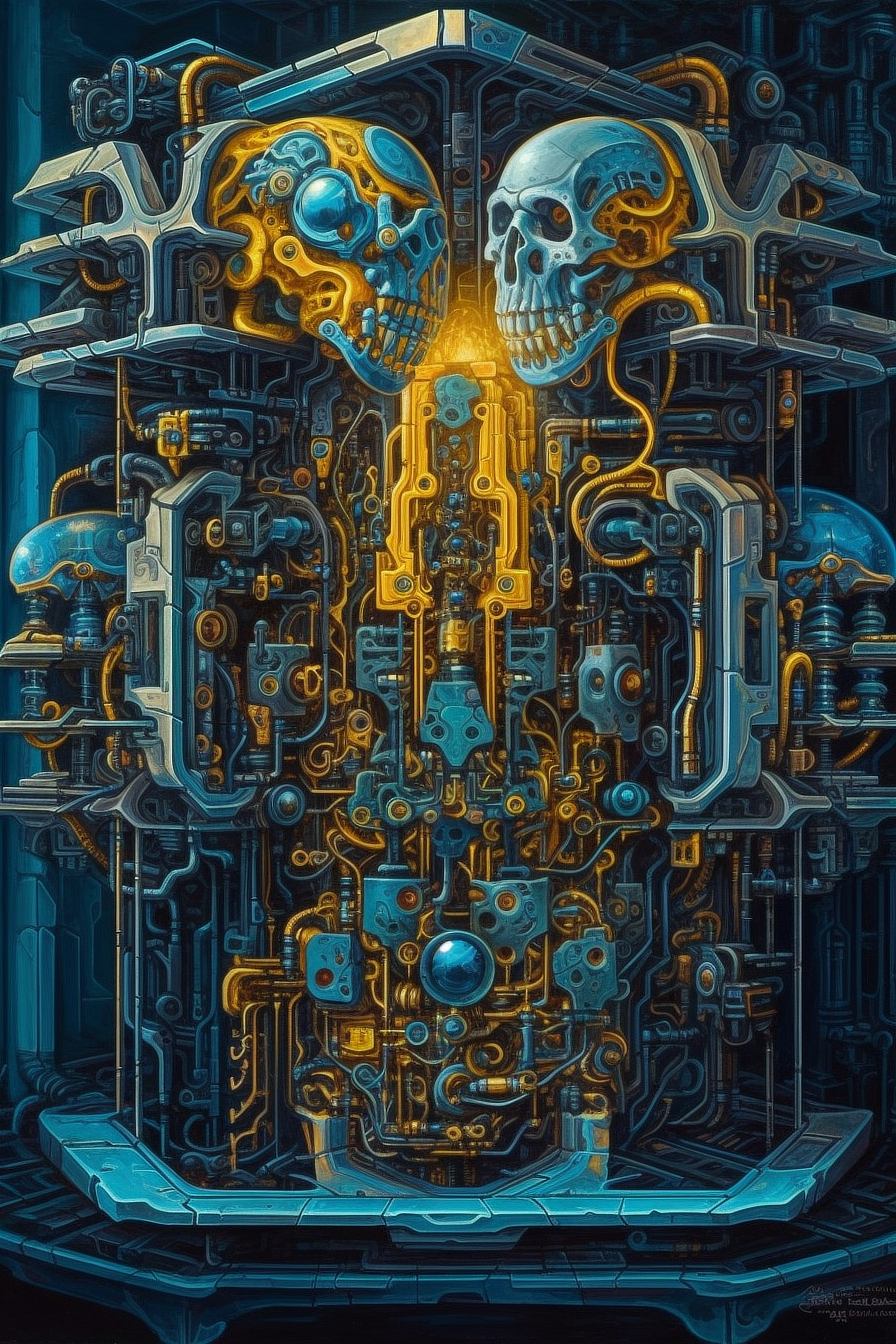 a machine with skulls and wires