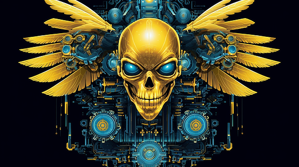 a skull with wings and gears