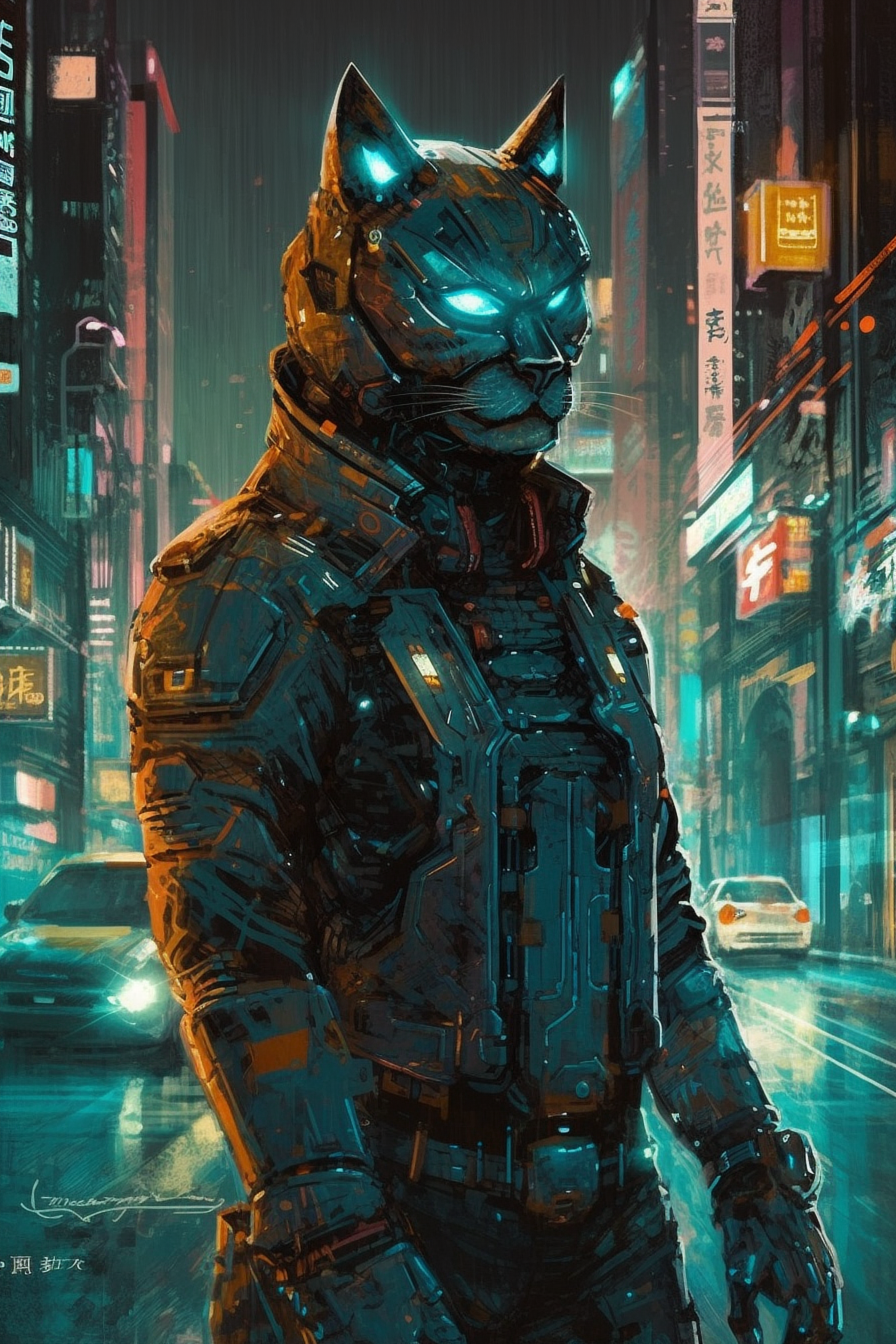 a person in a suit with a cat head