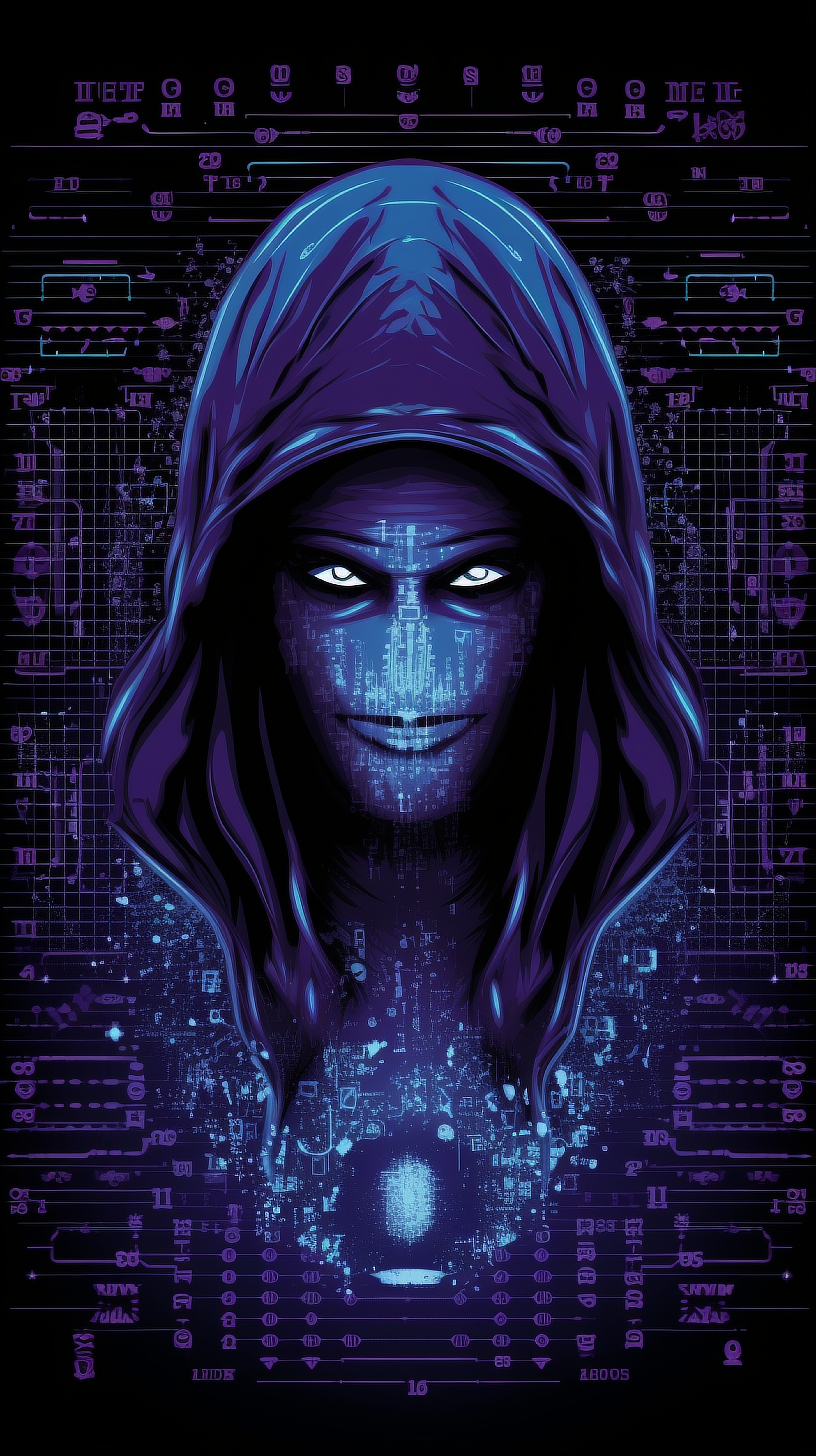 a digital art of a person wearing a hood