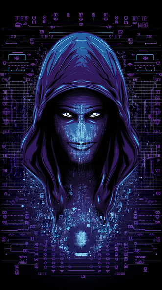 a digital art of a person wearing a hood