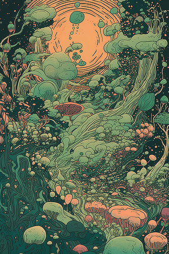 a colorful art of a forest