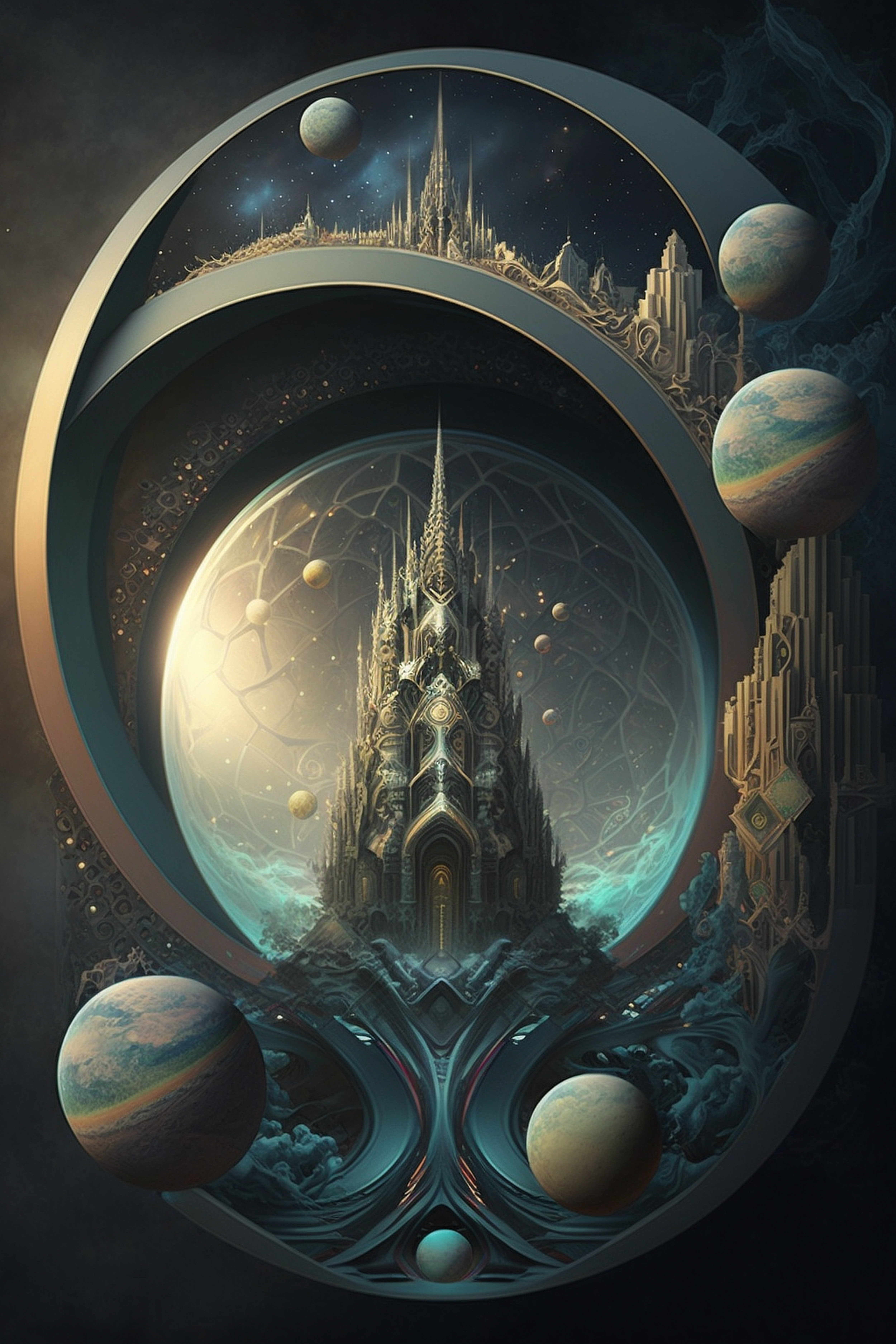 a art of a building with a large round window