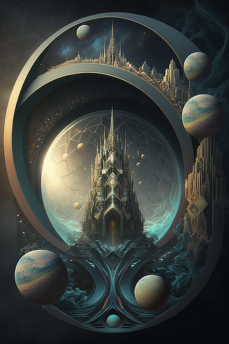 a art of a building with a large round window