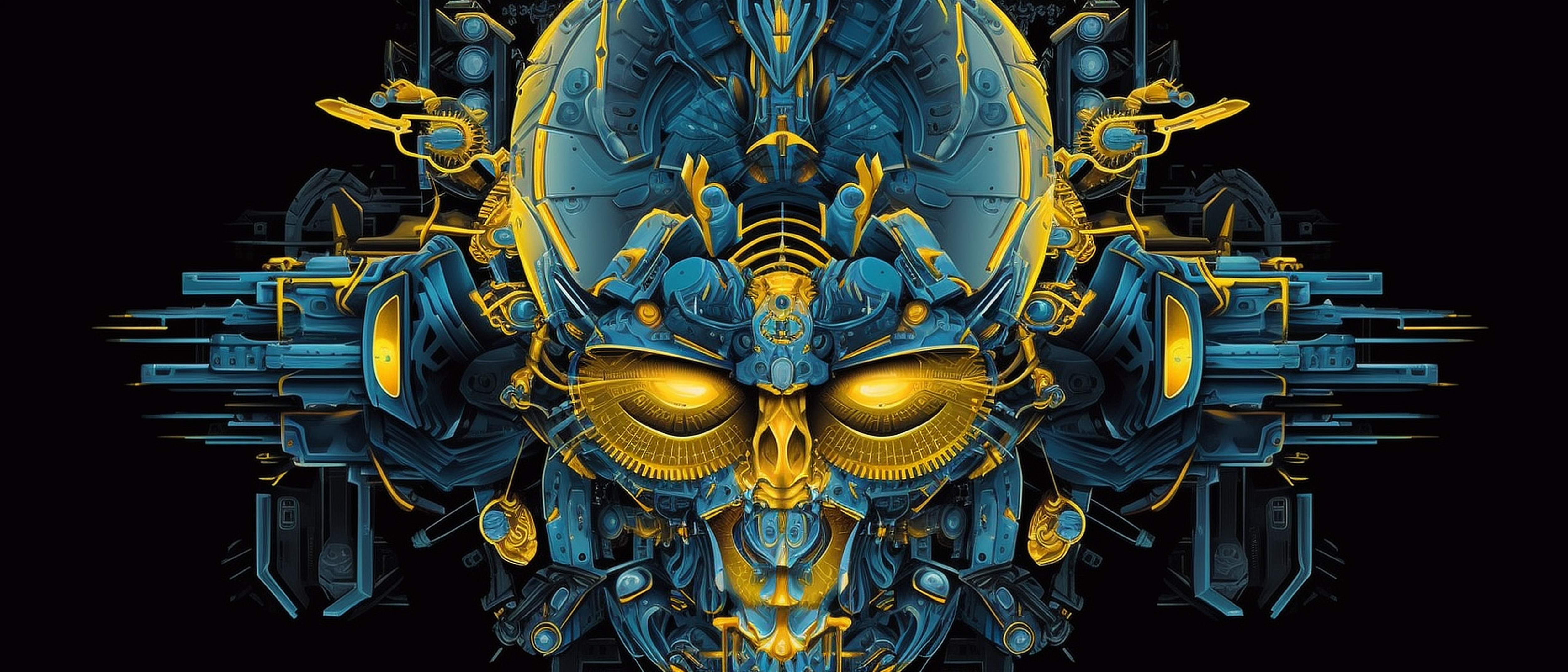 a robot face with yellow eyes