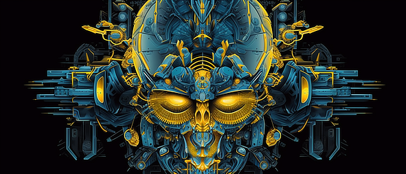 a robot face with yellow eyes