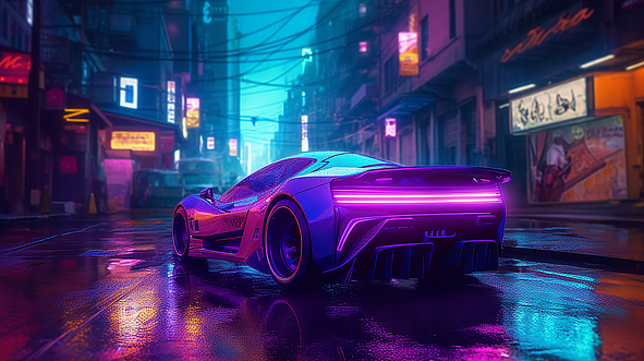 a sports car on a wet street