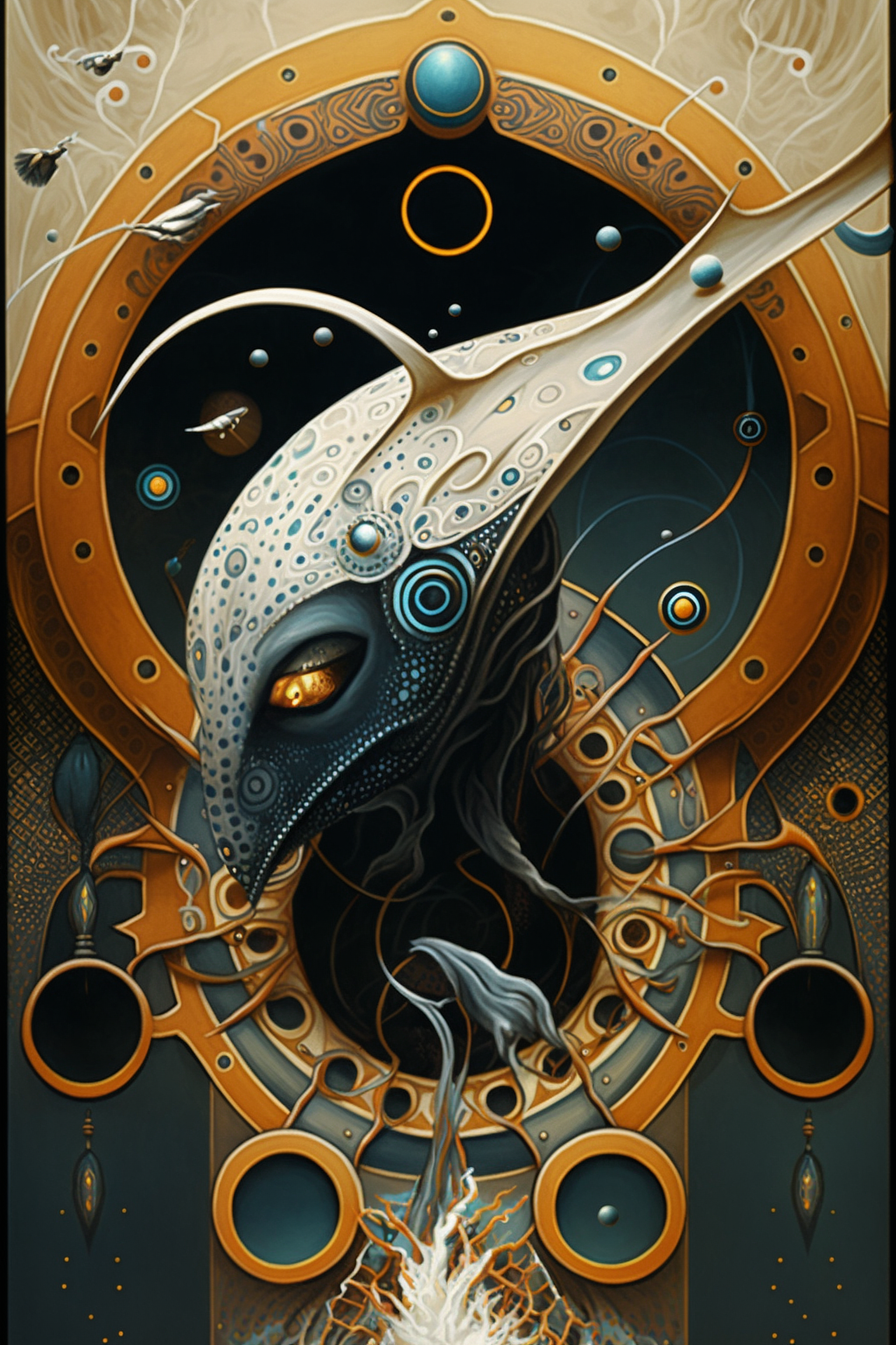 a painting of a fish with a hole in the middle