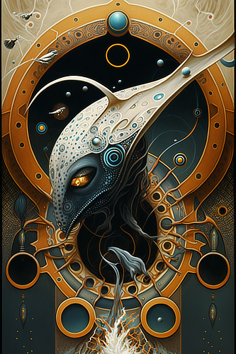 a painting of a fish with a hole in the middle