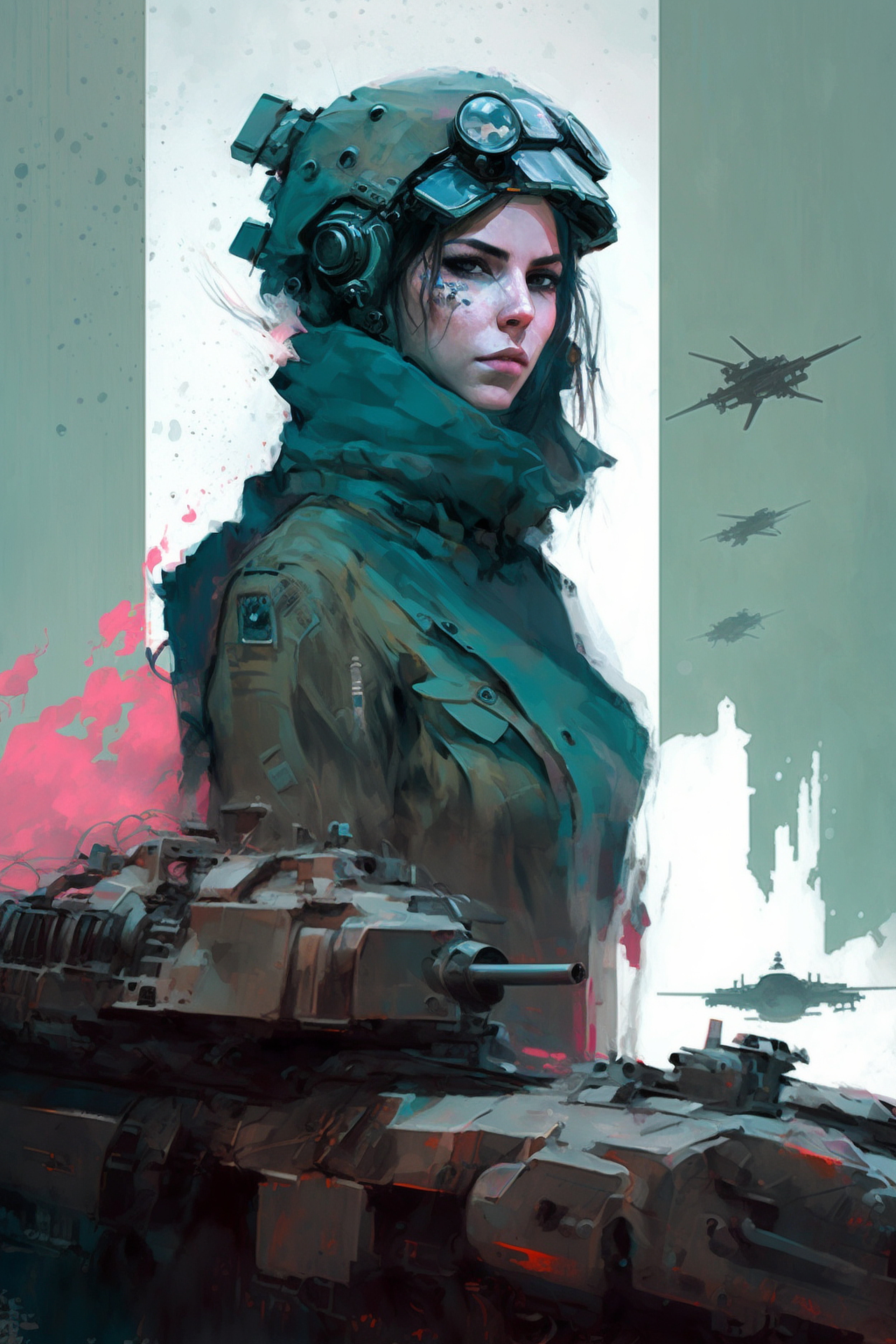 a woman with military gear and military equipment