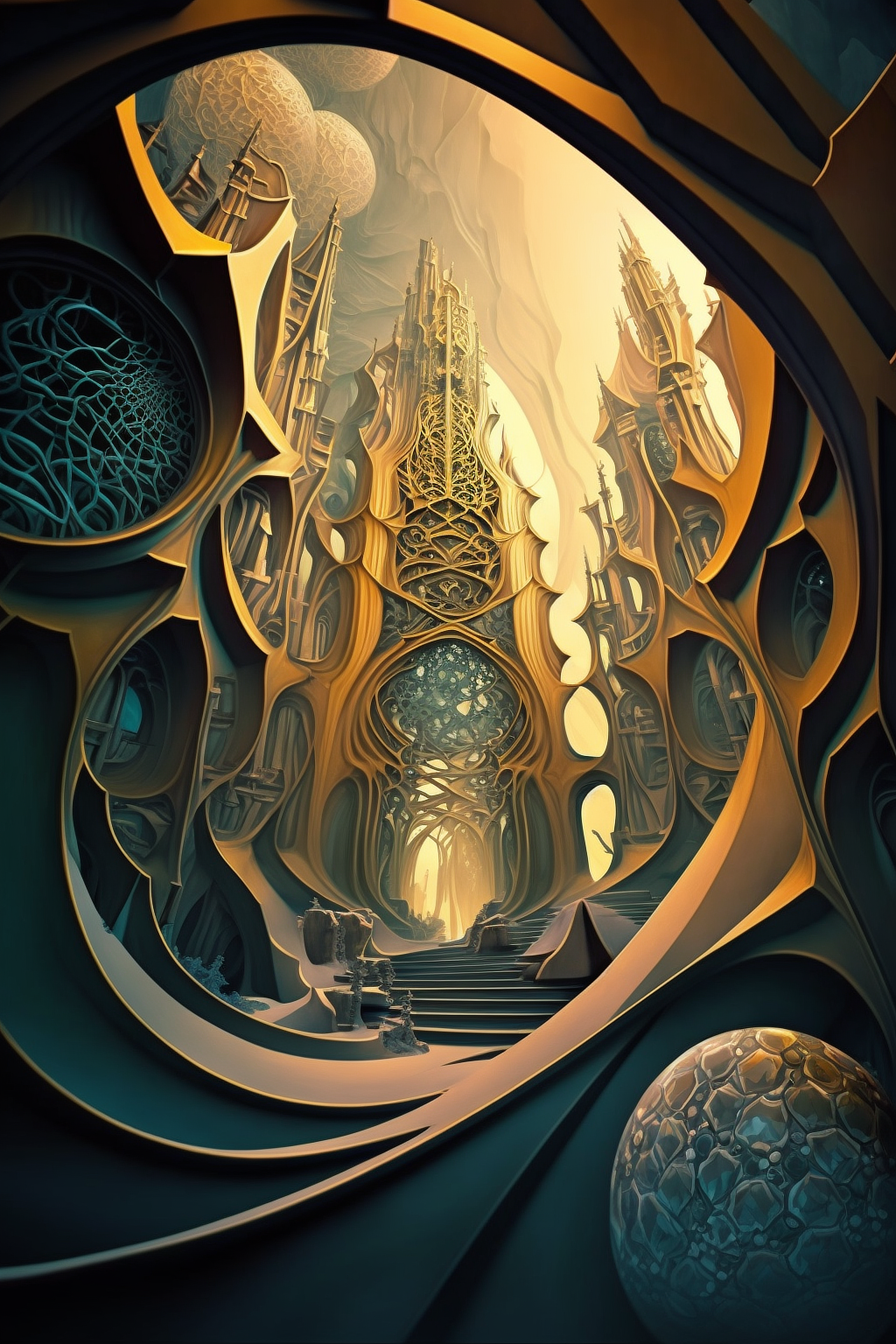 a large building with a large tower and many round windows