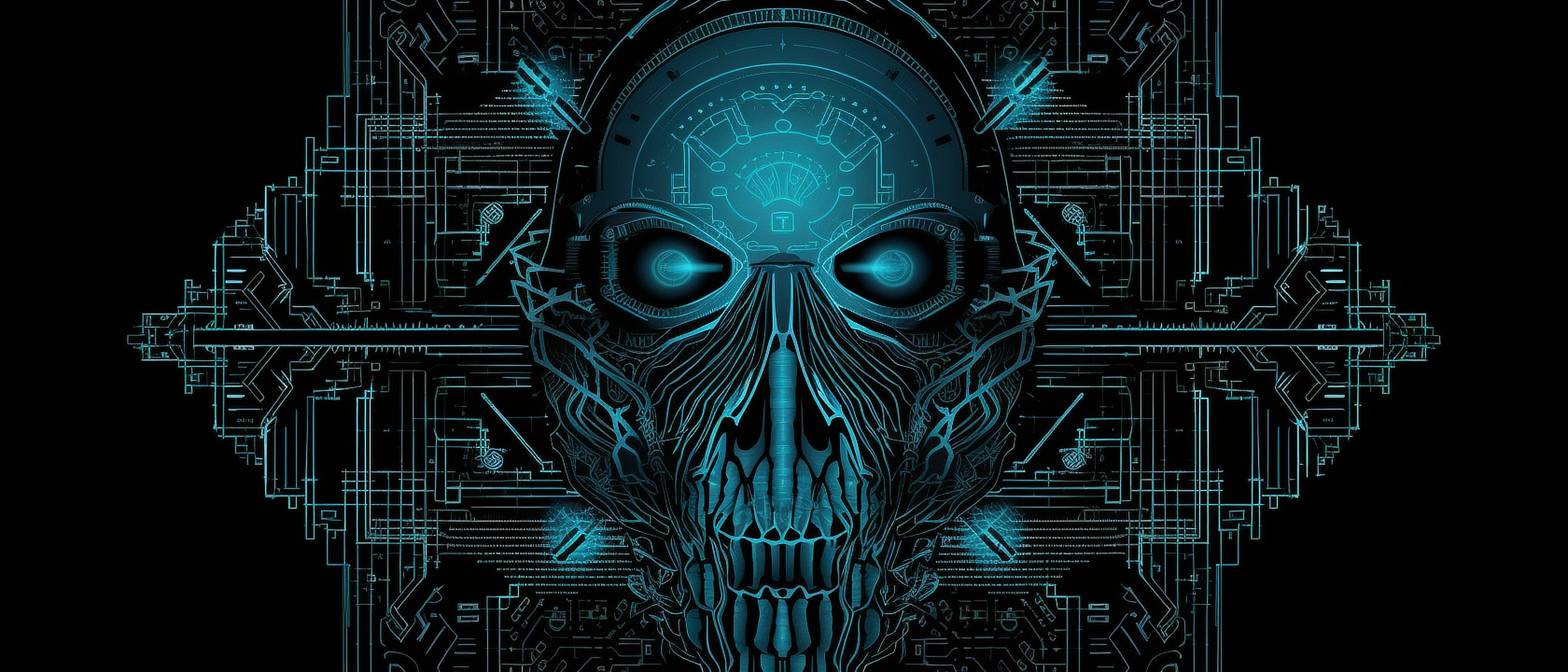 a blue skull with glowing eyes