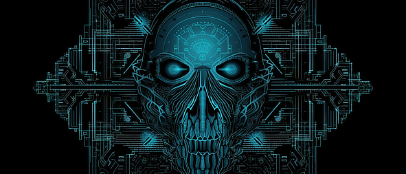 a blue skull with glowing eyes