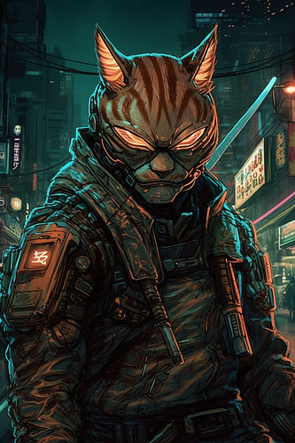 a cartoon of a cat with a sword