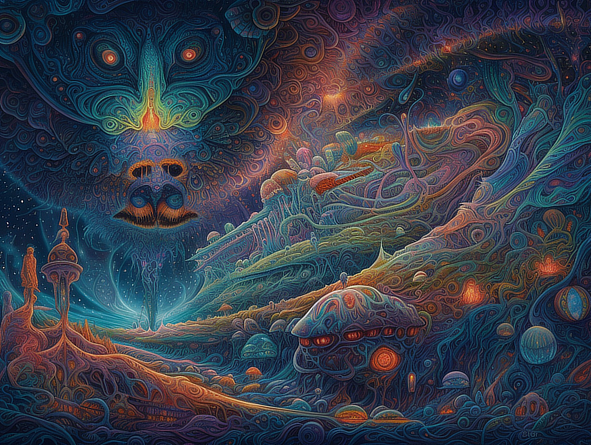 a colorful artwork of a alien planet