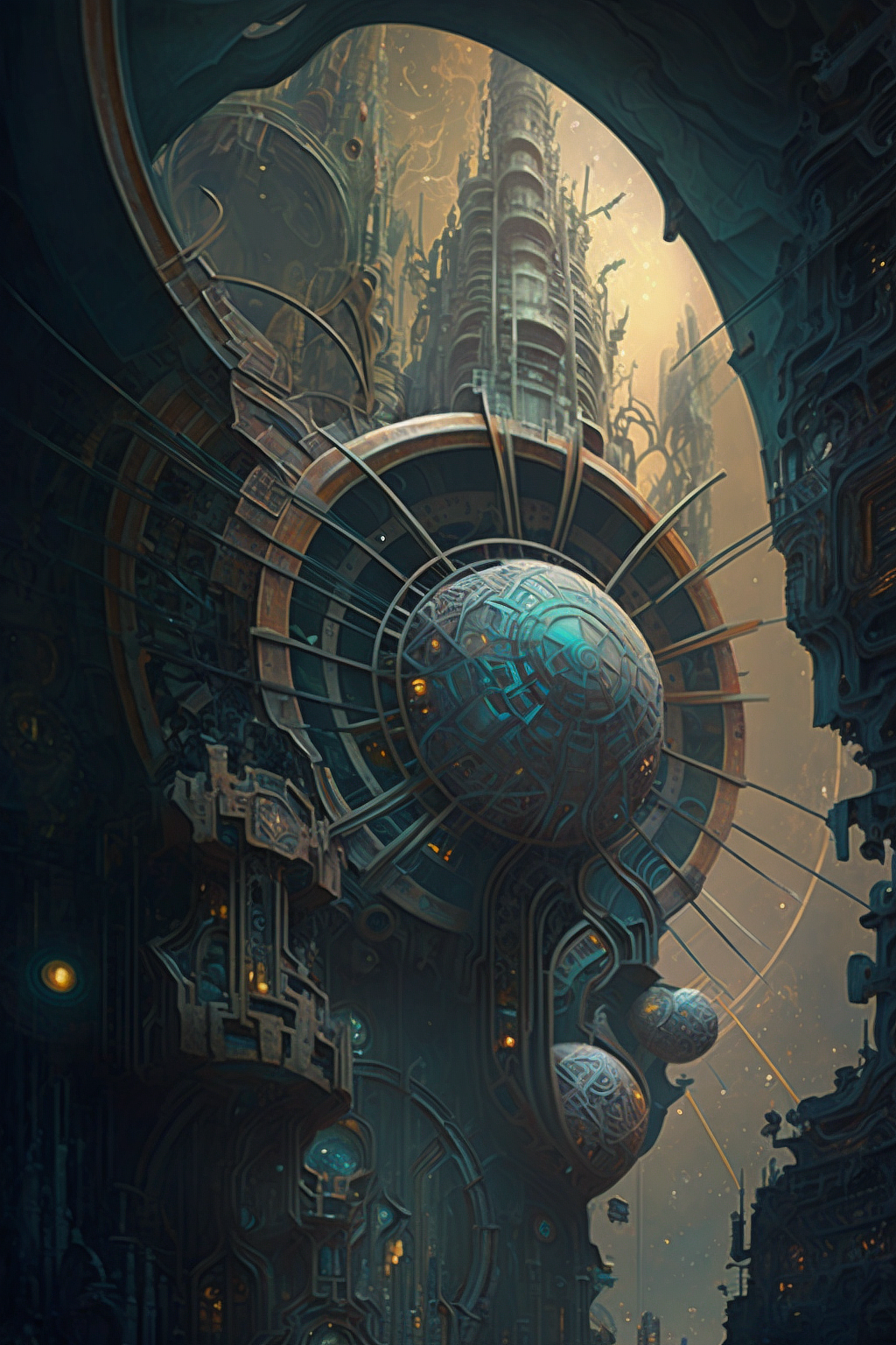 a large circular structure with many round objects